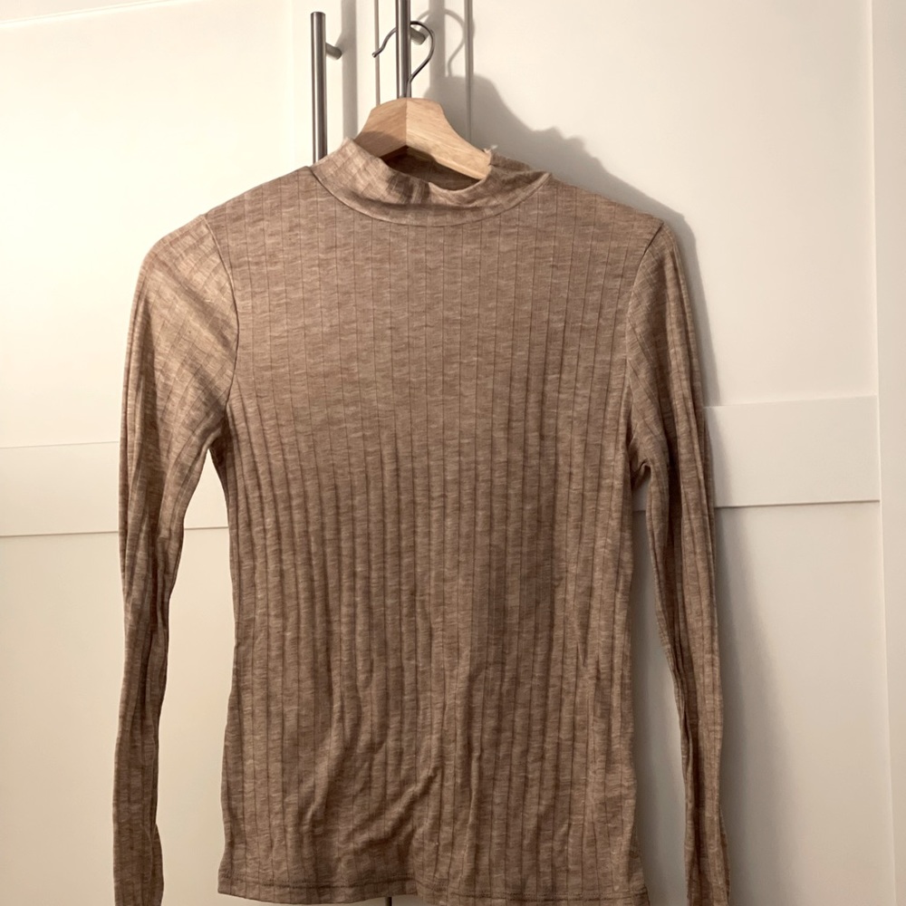 Beige ribbed mock neck